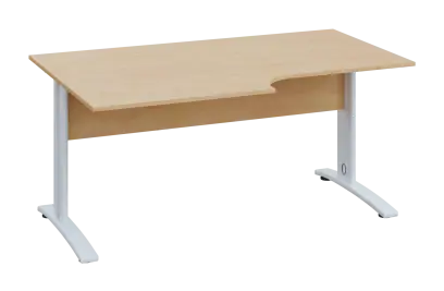 CRK 28 - 184 stůl kancelářský, rohový, levý, kovová podnož bílá, deska 25 mm, široký 1800 mm, bříza